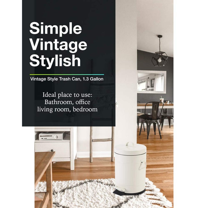 mingol Bathroom Trash Can with Lid, Small Waste Basket for Home Bedroom, Retro Step Garbage Can with Soft Close, Vintage Office Trash Can, 5 Liter/ 1.3 Gallon, Glossy Cream White - Image 2